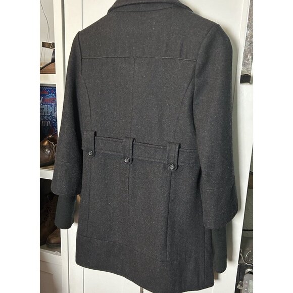 Women's Small Freedom 2 Be Mid-Length Solid Charcoal Gray Pocket Pea Coat - Picture 6 of 8